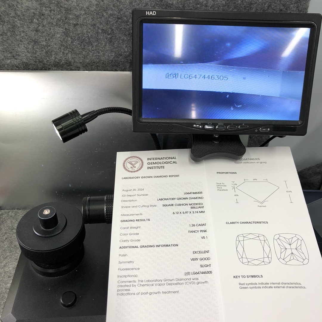 IGI certificate Fancy Pink Square Cushion Modified Brilliant 1.26CT VS1 EX VG Lab Grown Diamond 12