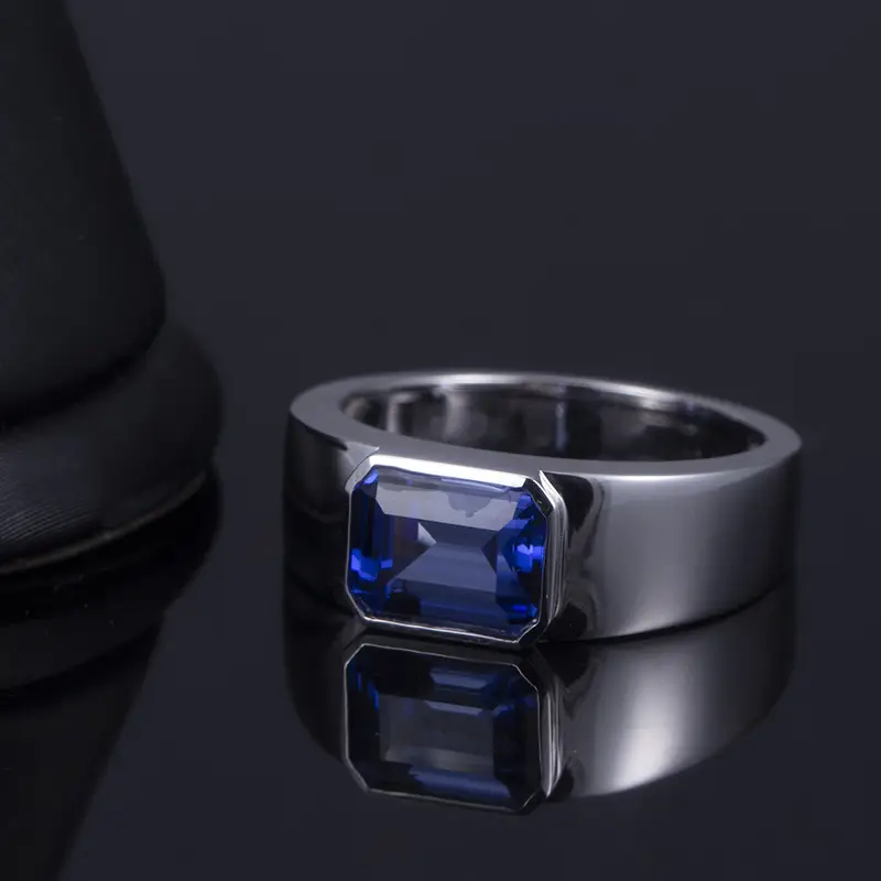 Messi Jewelry 18k White Gold Lab Grown Sapphire Man Ring - Opal Jewelry 6