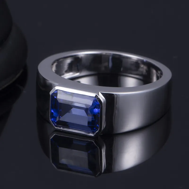 Messi Jewelry 18k White Gold Lab Grown Sapphire Man Ring - Opal Jewelry 3