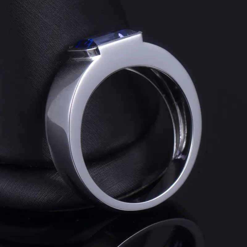 Messi Jewelry 18k White Gold Lab Grown Sapphire Man Ring - Opal Jewelry 4