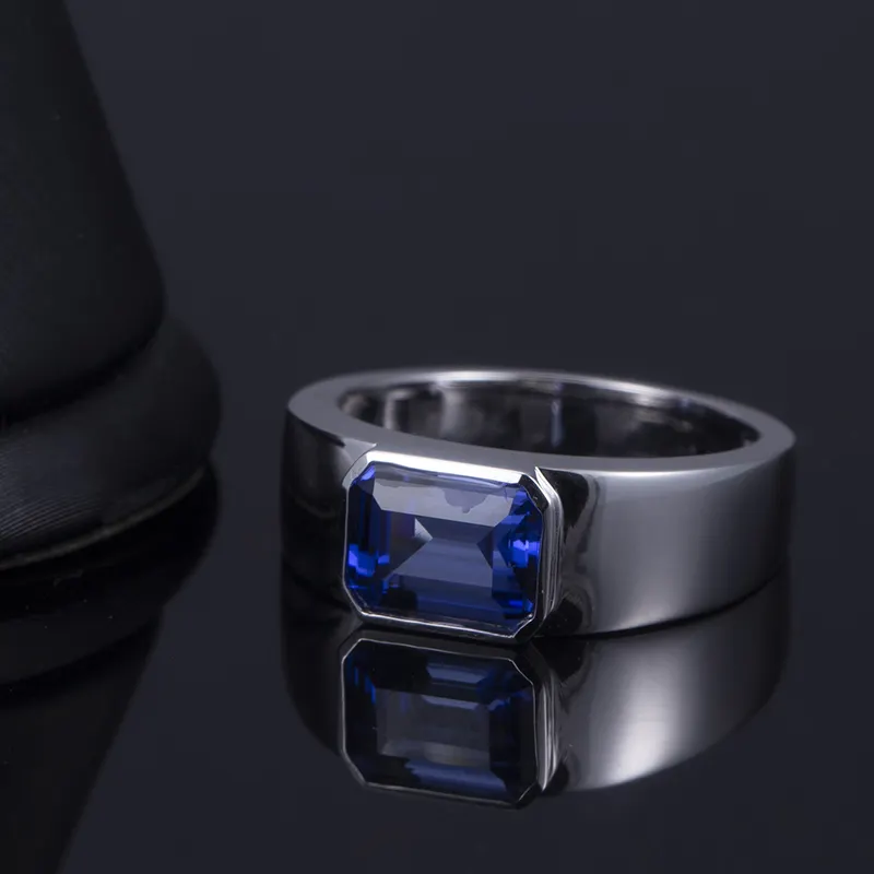 Messi Jewelry 18k White Gold Lab Grown Sapphire Man Ring - Opal Jewelry 7
