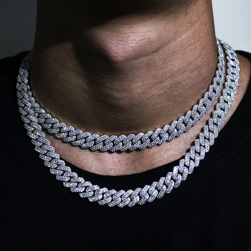 Perhiasan Messi - Perhiasan Hip Hop Moissanite Kalung Kuba Es Keluar 925 Sterling Silver Moissanite Kalung Rantai Tautan Kuba 1