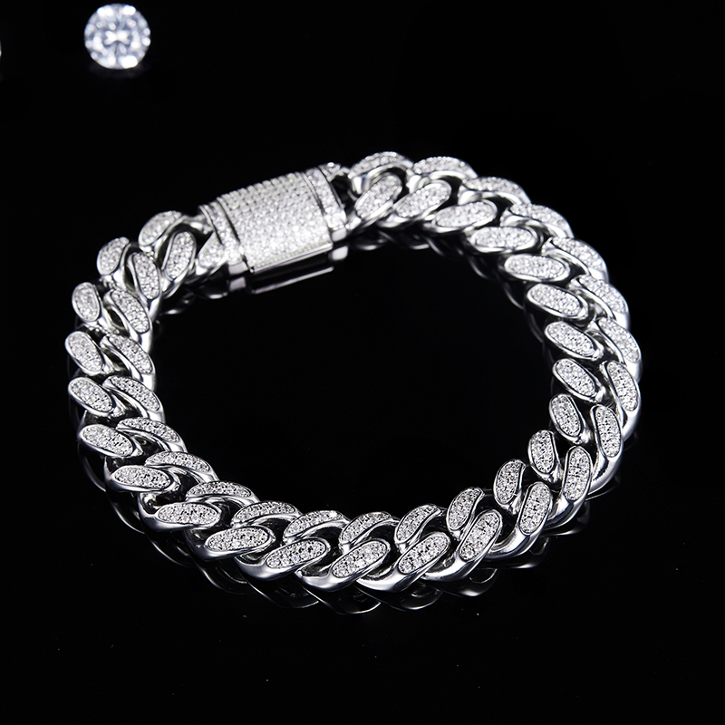 Messi Jewelry - Hip hop Jewelry Moissanite Cuban Necklace Ice Out 925 Sterling Silver Moissanite Cuban Link Chain Necklace 12