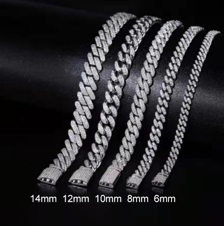 Messi Jewelry - Hip hop Jewelry Moissanite Cuban Necklace Ice Out 925 Sterling Silver Moissanite Cuban Link Chain Necklace 8