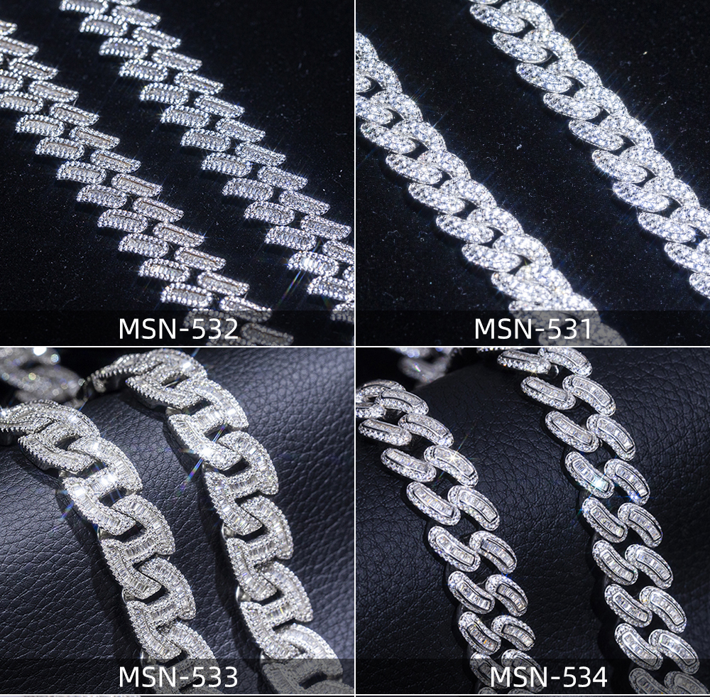 Messi Jewelry - Hip hop Jewelry Moissanite Cuban Necklace Ice Out 925 Sterling Silver Moissanite Cuban Link Chain Necklace 15