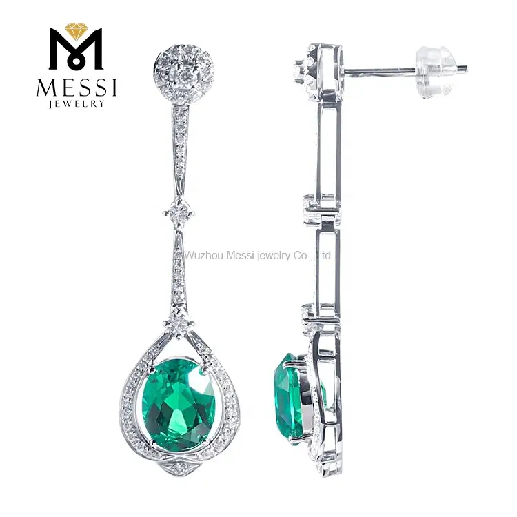 Messi Jewelry - Messi gioielli elegante design orecchino di smeraldo idrotermale per donna ovaldo verde smeraldo a ciondolo a ciondolo orecchini 1