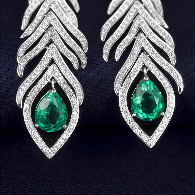 메시 보석 - 메시 보석류 귀걸이 웨딩 패션 쥬얼리 18K 고품질 숯불 화이트 골드 여자 보석 선물 에메랄드 약혼 이어링 귀걸이 12