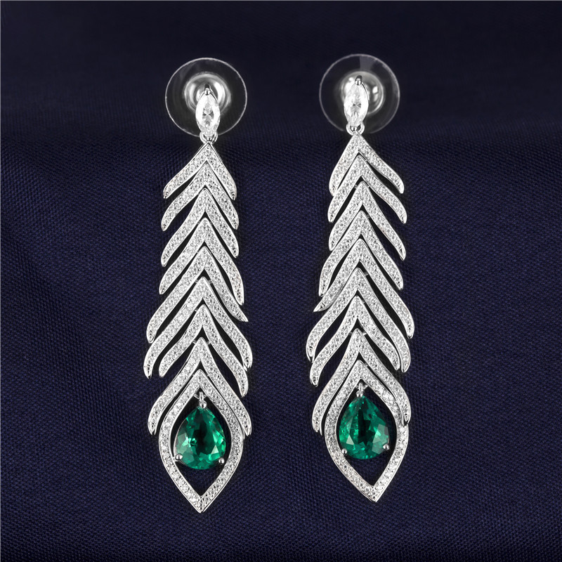 메시 보석 - 메시 보석류 귀걸이 웨딩 패션 쥬얼리 18K 고품질 숯불 화이트 골드 여자 보석 선물 에메랄드 약혼 이어링 귀걸이 9