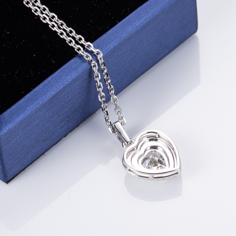Messi Jewelry - Messi Jewelry 18k white Gold vintage romantic halo style heart shape lab grown diamond pendant necklace Lab Diamond Jewelry 11