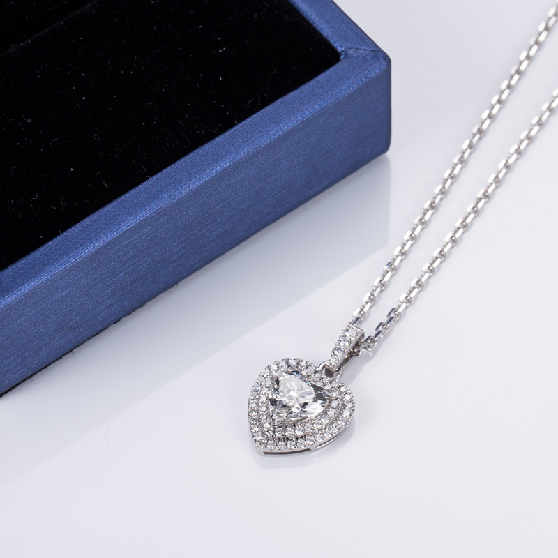 Messi Jewelry - Messi Jewelry 18k white Gold vintage romantic halo style heart shape lab grown diamond pendant necklace Lab Diamond Jewelry 10