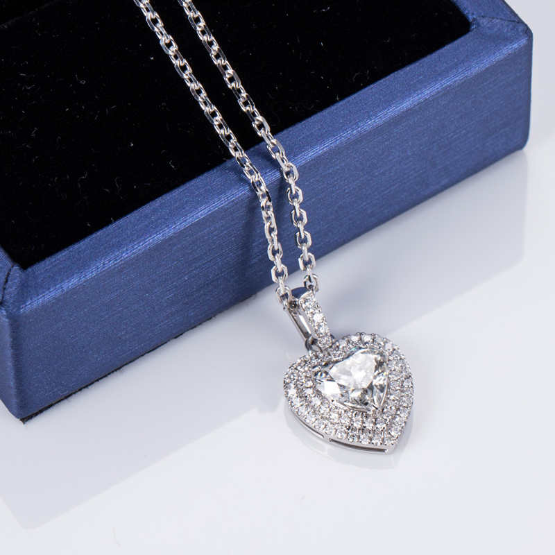 Messi Jewelry - Messi Jewelry 18k white Gold vintage romantic halo style heart shape lab grown diamond pendant necklace Lab Diamond Jewelry 9