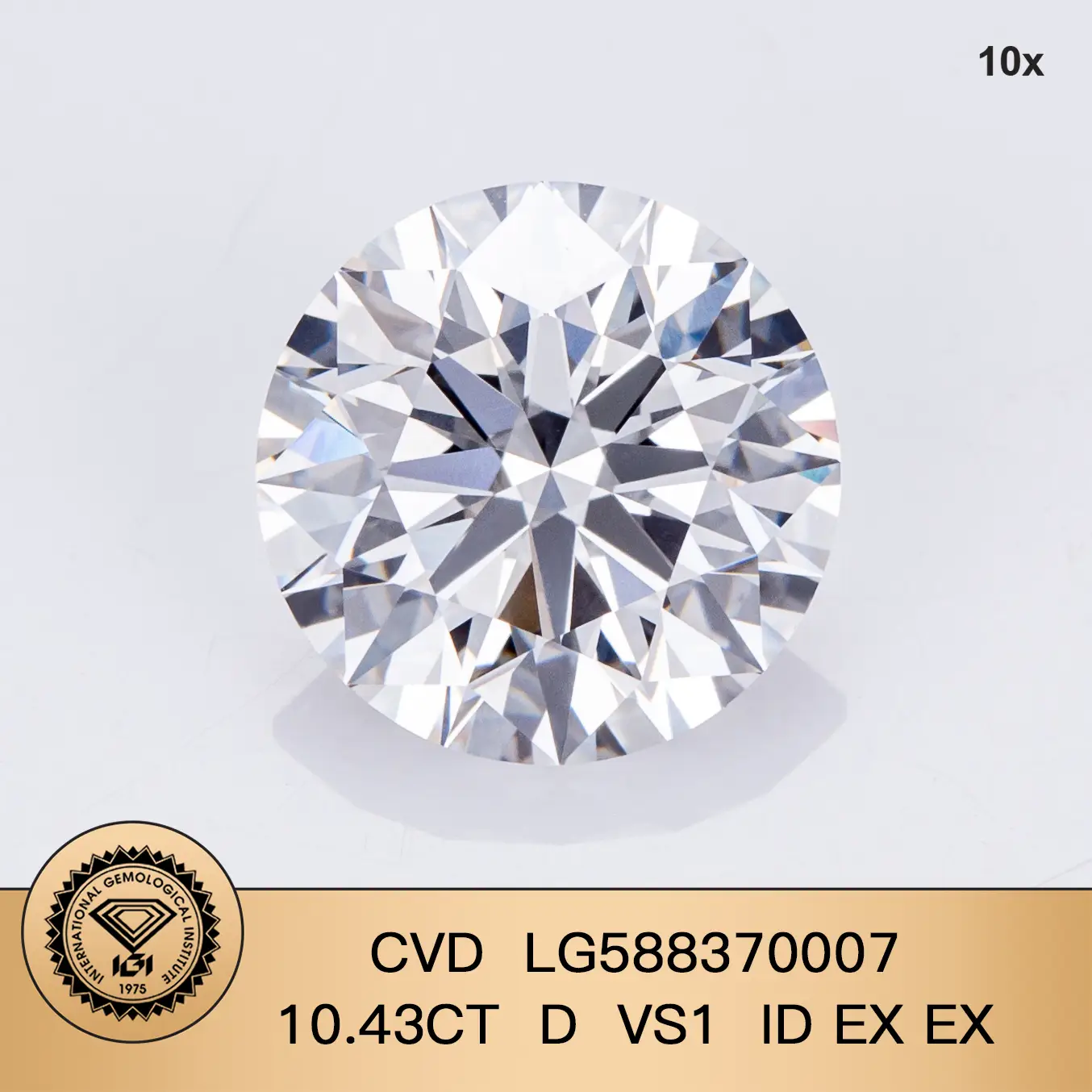 Diamond di laboratorio rotondo 10.43ct D VS1 CVD Lab Grown Diamond con certificato IGI 1