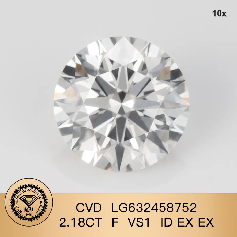 Taglio brillante rotondo 2.18ct F vs1 CVD Lab Diamond con certificato 1