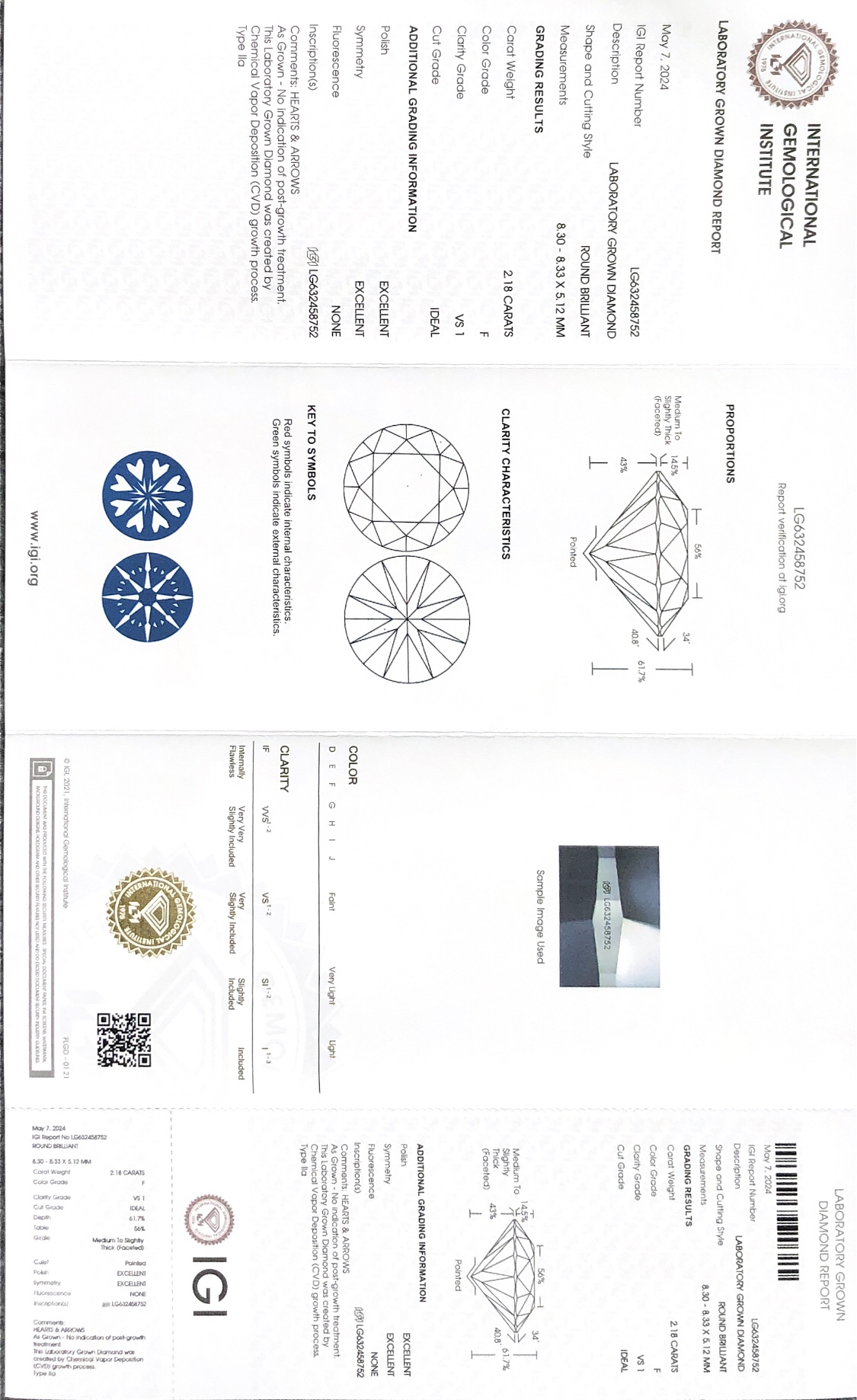 Round Brilliant Cut 2.18CT F VS1 CVD Lab Diamond nga adunay sertipiko 8