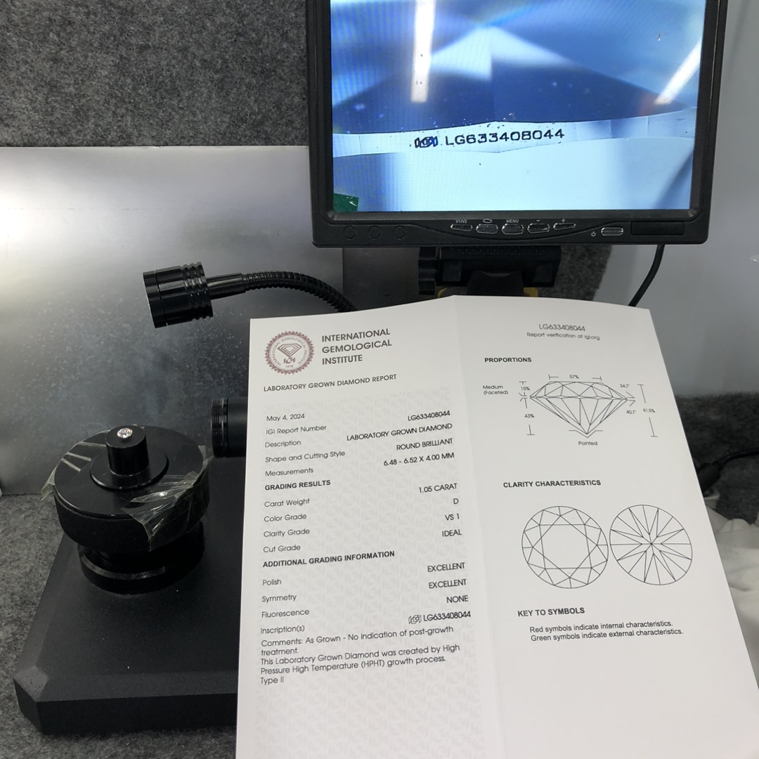 Berlian Tumbuh Makmal IGI HPHT LG633408044 RD 1.05CT D VS1 ID EX EX 11