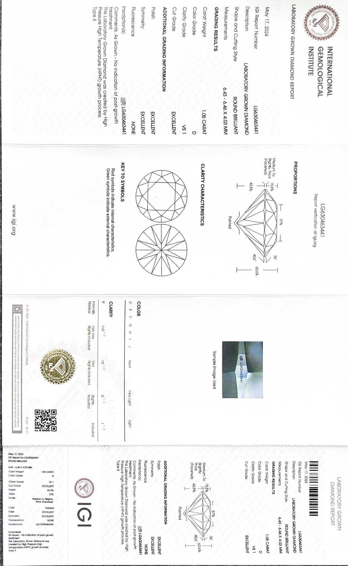 1.05CT Round Lab Grown Diamond - IGI Certified 7