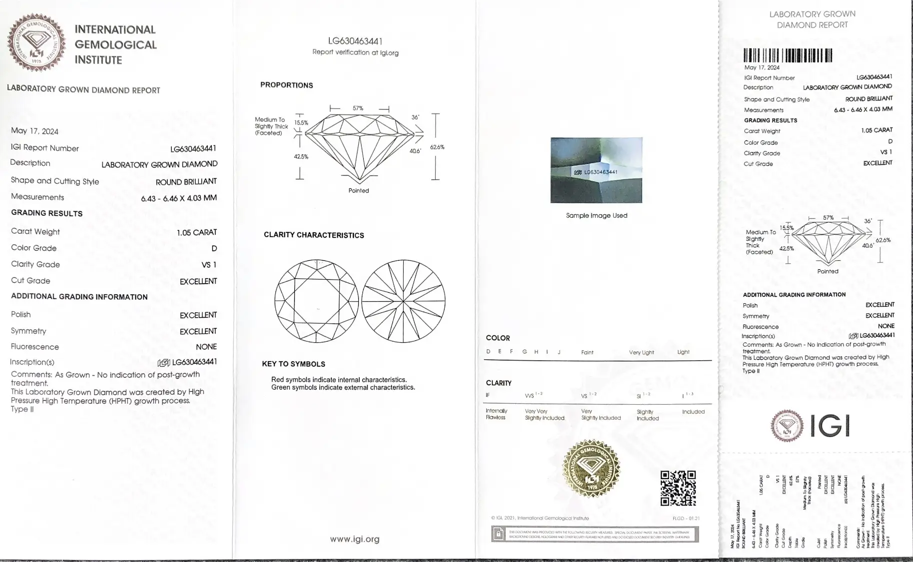 1.05CT Round Lab Grown Diamond - IGI Certified 3