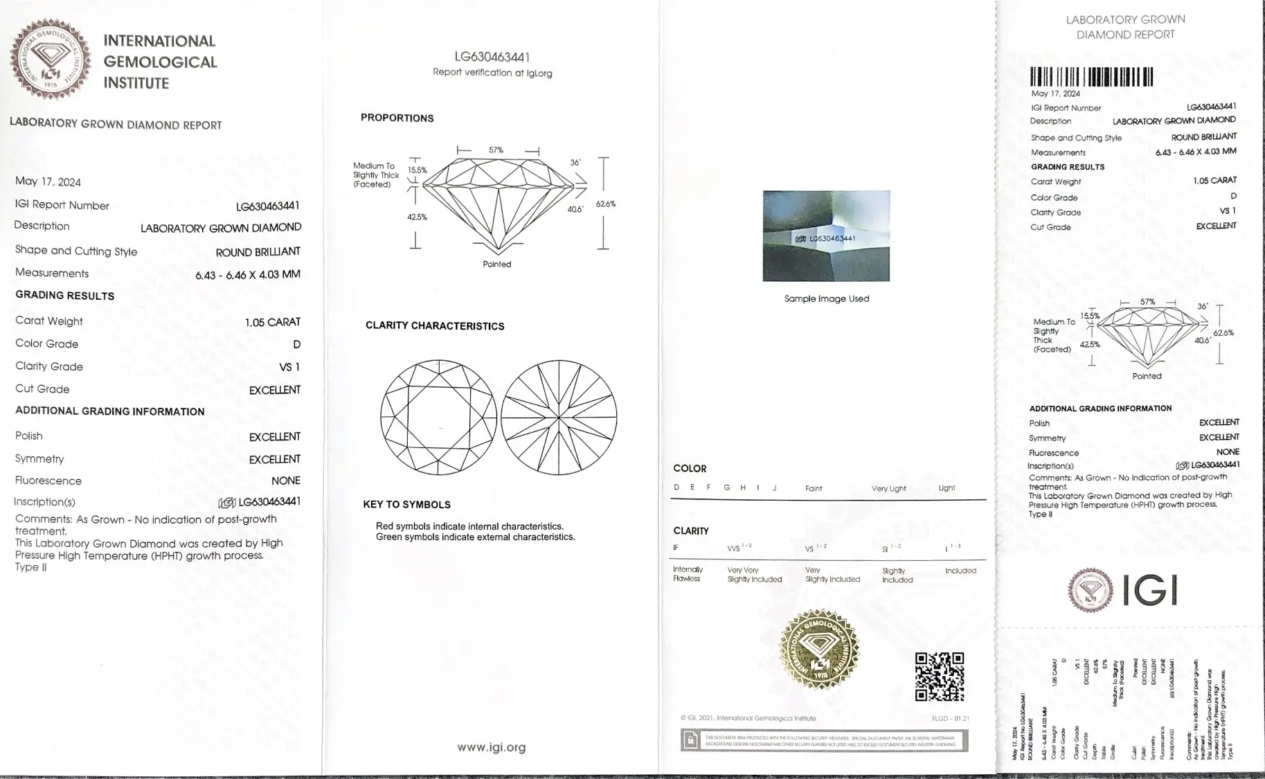 1.05CT Round Lab Grown Diamond - IGI Certified 3