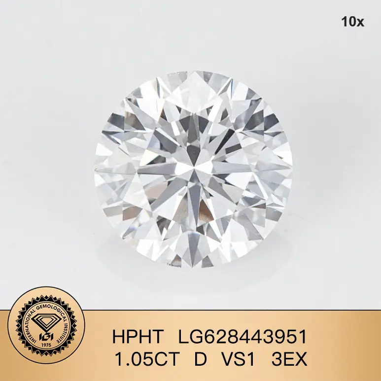 Laboratorio di forma rotonda coltivata diamante hpht lg628443951 1.05ct d vs1 3ex 1