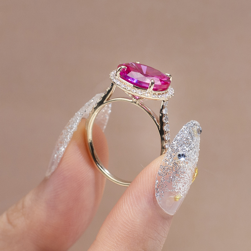 Messi Alahas - Messi Alahas MS-783 9kt vintage halo Mga Babaye nga matahum nga bulawan nga alahas lab gipatubo nga ruby nga singsing 8