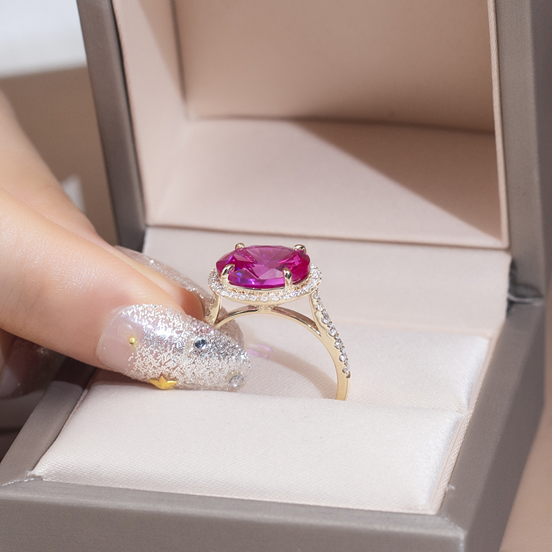 Messi Alahas - Messi Alahas MS-783 9kt vintage halo Mga Babaye nga matahum nga bulawan nga alahas lab gipatubo nga ruby nga singsing 9