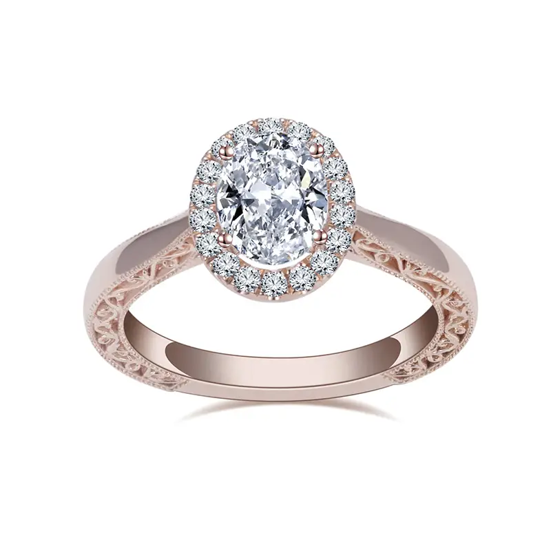 MSR-1415 18K Rose Gold Oval Lab Diamond Solitaire Anello 1