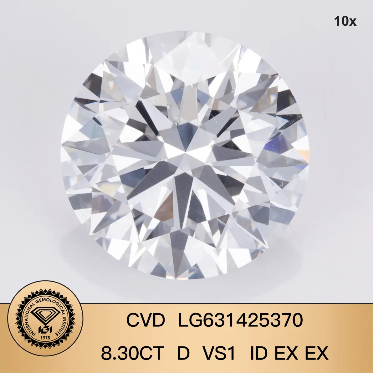 Gioielli Messi - Round Brilliant Cut Herat &amp;Freccia 8.30ct d vs1 ID ex ex laboratorio bianco diamante coltivato con certificato IGI 1
