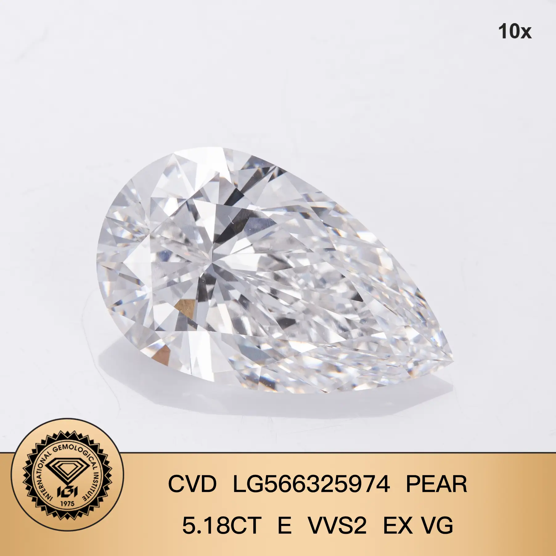 5.18CT Pear Shape E VVS2 Lab Diamond with IGI Certificate 2