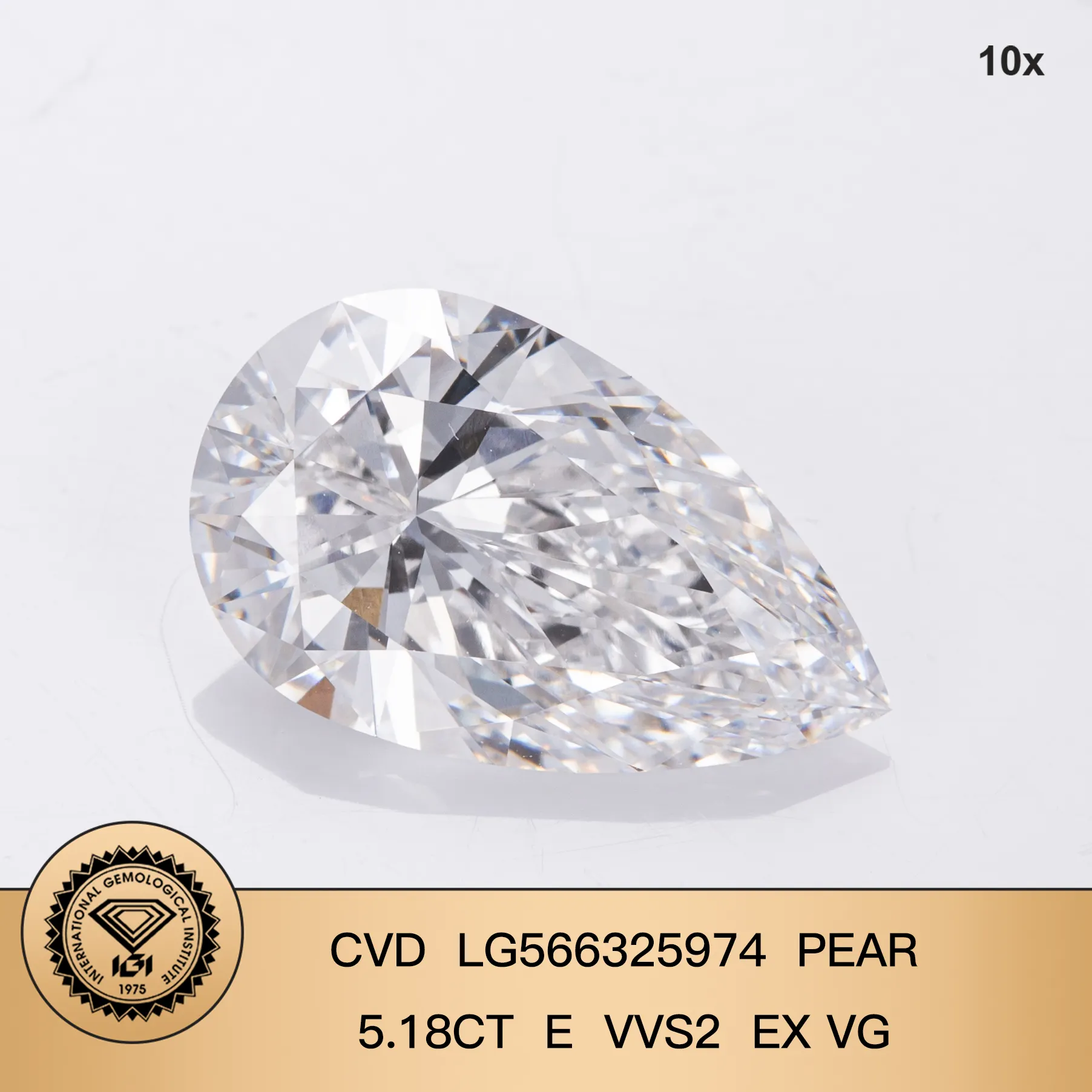 5.18CT Pear Shape E VVS2 Lab Diamond with IGI Certificate 2