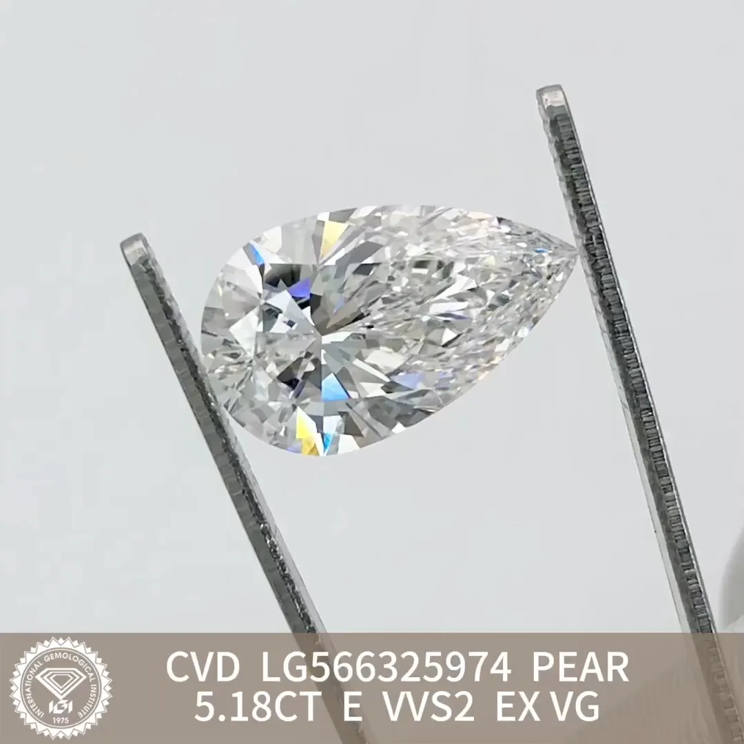 5.18CT Pear Shape E VVS2 Lab Diamond with IGI Certificate 3