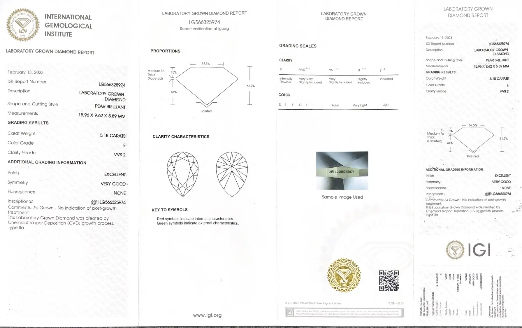 5.18CT Pear Shape E VVS2 Lab Diamond with IGI Certificate 7