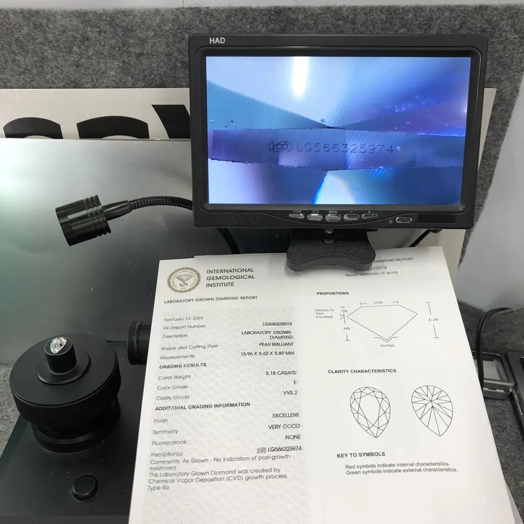 5.18CT Pear Shape E VVS2 Lab Diamond with IGI Certificate 6