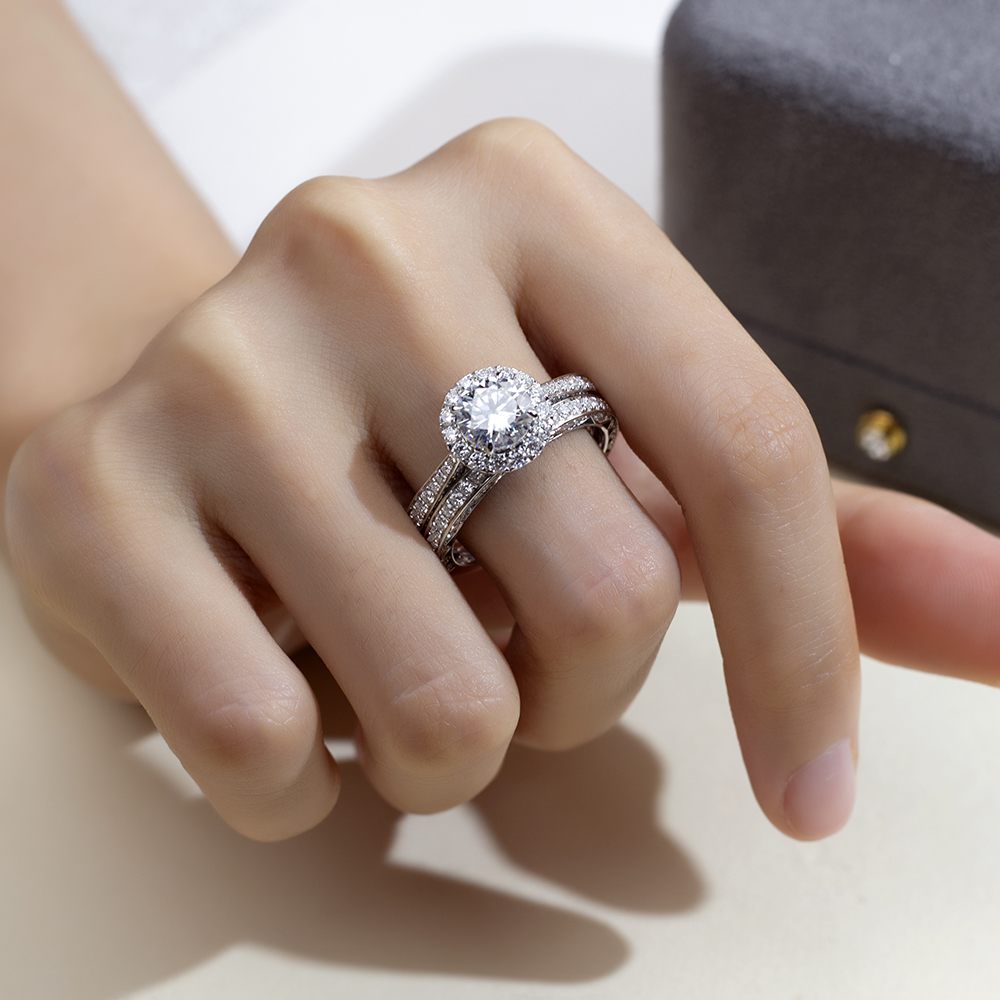 MSR-1666 Customized 925 sterling silver moissanite Round Shape Stackable Ring 13