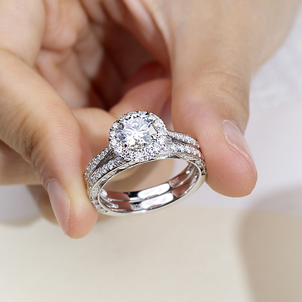 MSR-1666 Customized 925 sterling silver moissanite Round Shape Stackable Ring 12