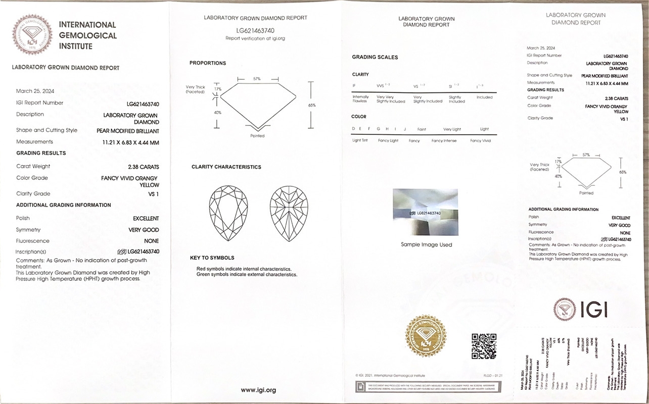 Messi Jewelry - Messi Jewelry pear shape CVD HPHT vivid intense fancy yellow lab grown diamond Yellow 8