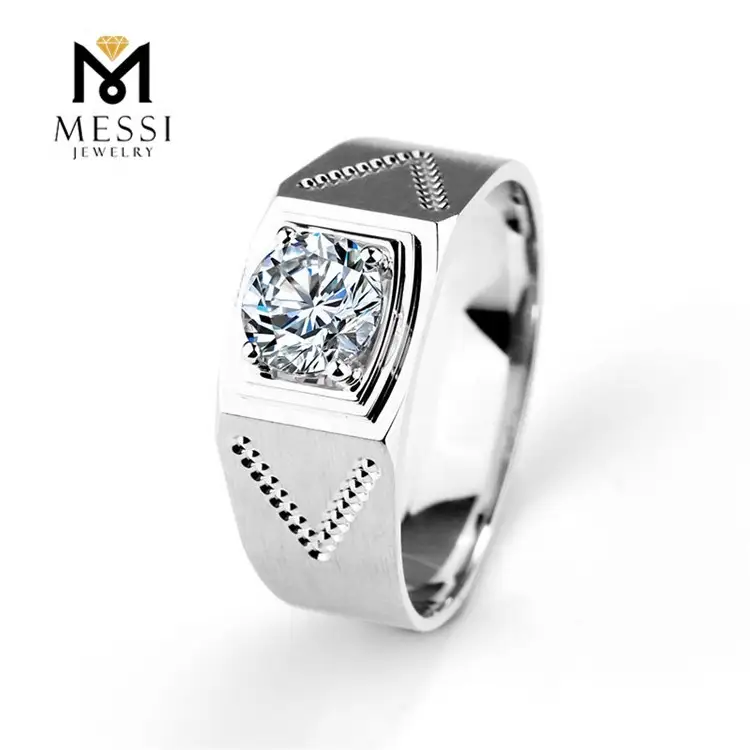 Gioielli Messi - Gioielli Messi 1 Carat Def Moissanite Diamond 14K 18K Anelli in oro bianco per uomo Anelli da uomo 1