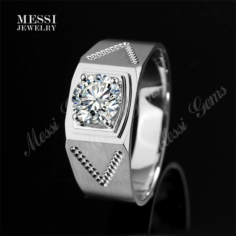 Messi Jewelry - Messi Jewelry 1 carat DEF moissanite diamond 14k 18k white gold rings for men Men Rings 14