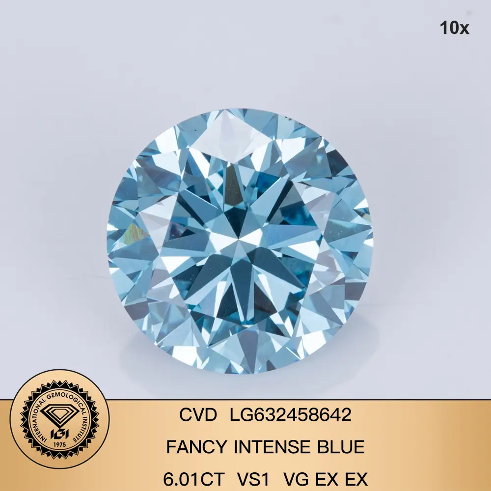 CVD Forma rotonda Fancy Intense Blue Lab Grown Diamond con certificato IGI LG632428352 8.67CT E VVS2 ID ex ex 1