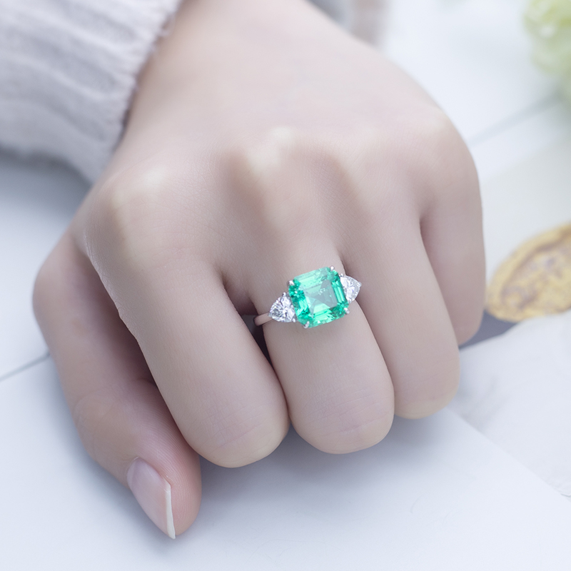 메시 보석 MS645 18K 골드 보석 팔각형 컷 생성 에메랄드 약혼 반지 반지 18