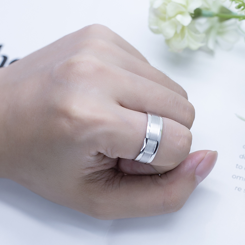 Messi Alahas - MS-532 9K Solid White Gold Wedding Men Singsing Band sa Kasal 15