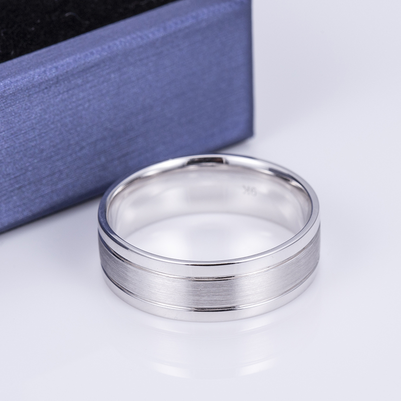 Messi Alahas - MS-532 9K Solid White Gold Wedding Men Singsing Band sa Kasal 12