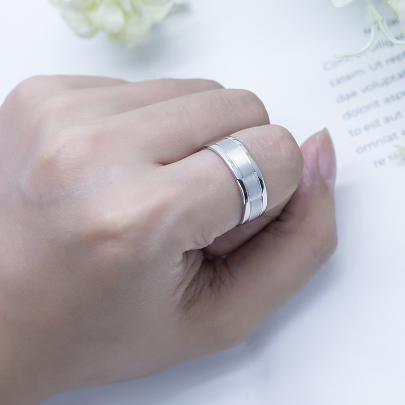 Messi Alahas - MS-532 9K Solid White Gold Wedding Men Singsing Band sa Kasal 16