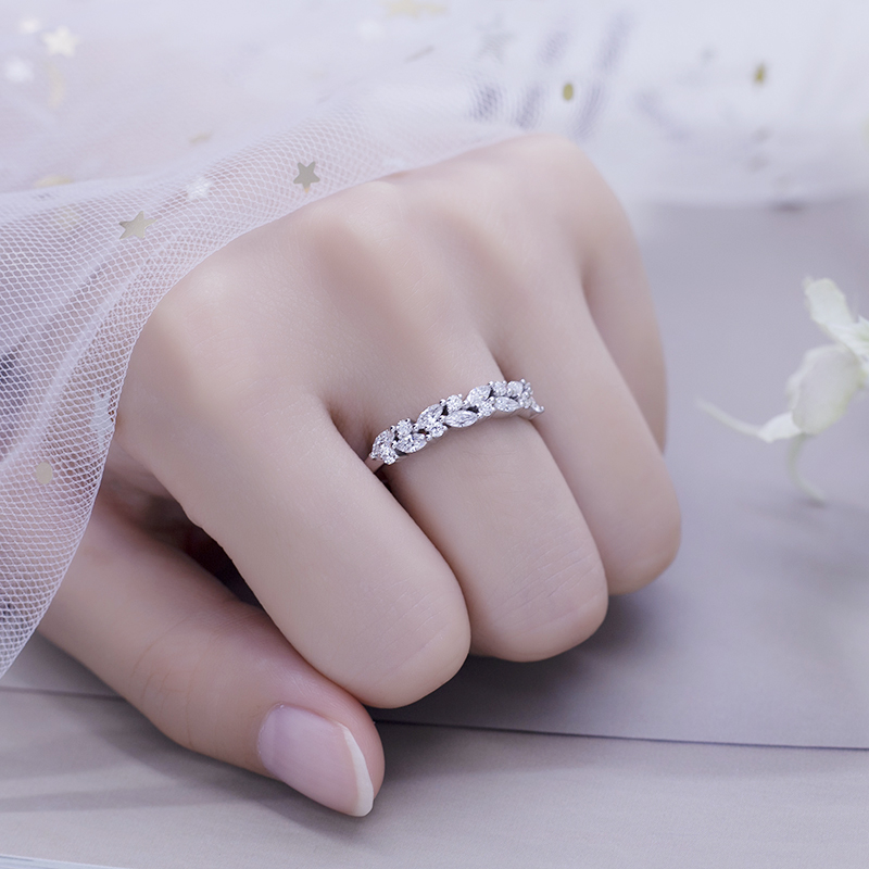 Messi Jewelry - Messi Jewelry MSR-545 14k White Gold Round Marquise Shape Moissanite Ring Moissanite Gold Jewelry 13