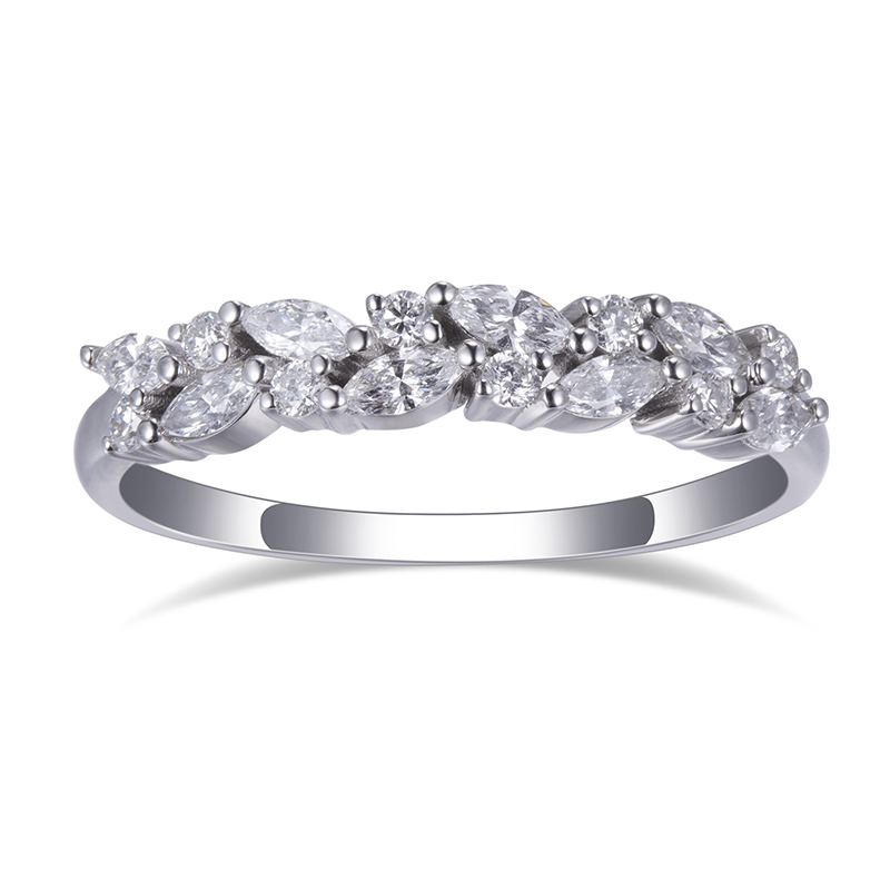 Messi Jewelry - Messi Jewelry MSR-545 14k White Gold Round Marquise Shape Moissanite Ring Moissanite Gold Jewelry 8