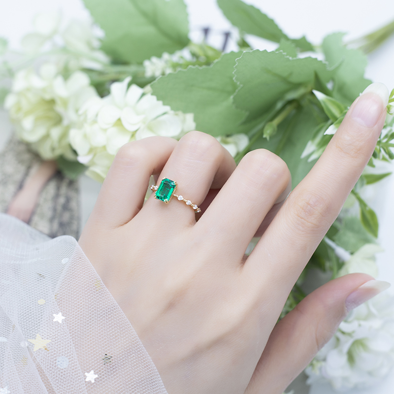 Messi Jewelry - Messi Jewelry MSR-551 emerald ring jewelry woman ring with moissanite in 18k Yellow gold jewelry wholesale Moissanite Gold Jewelry 11