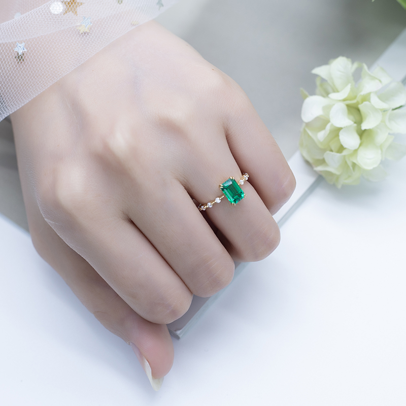 Messi Jewelry - Messi Jewelry MSR-551 emerald ring jewelry woman ring with moissanite in 18k Yellow gold jewelry wholesale Moissanite Gold Jewelry 12