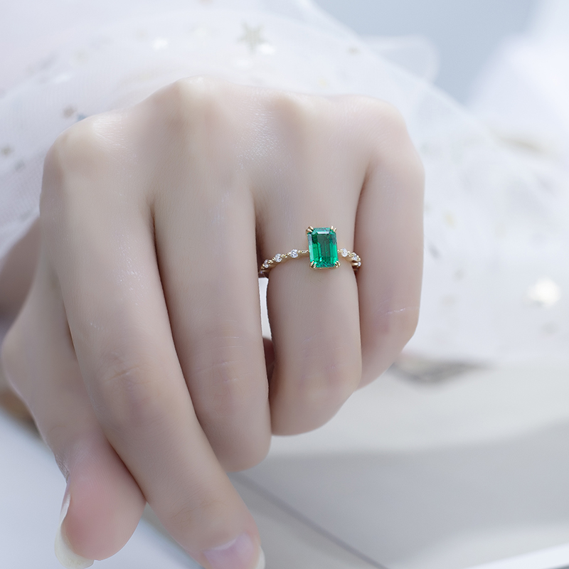 Messi Jewelry - Messi Jewelry MSR-551 emerald ring jewelry woman ring with moissanite in 18k Yellow gold jewelry wholesale Moissanite Gold Jewelry 13