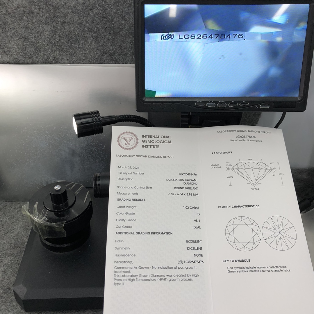 Bentuk bulat 1.02CT HPHT D VS1 ID EX EX Lab Diamond 11