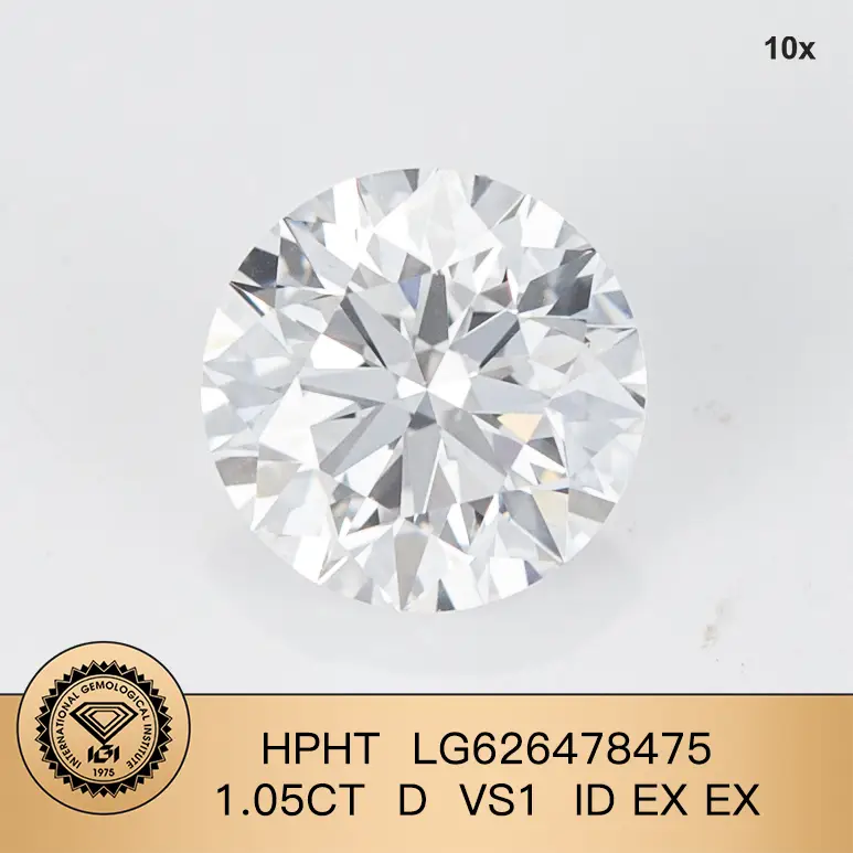 Lab Diamond Factory Hpht Round Brilliant 1.05ct D vs1 Id Ex Ex Lab Diamond con igi ertificato 1