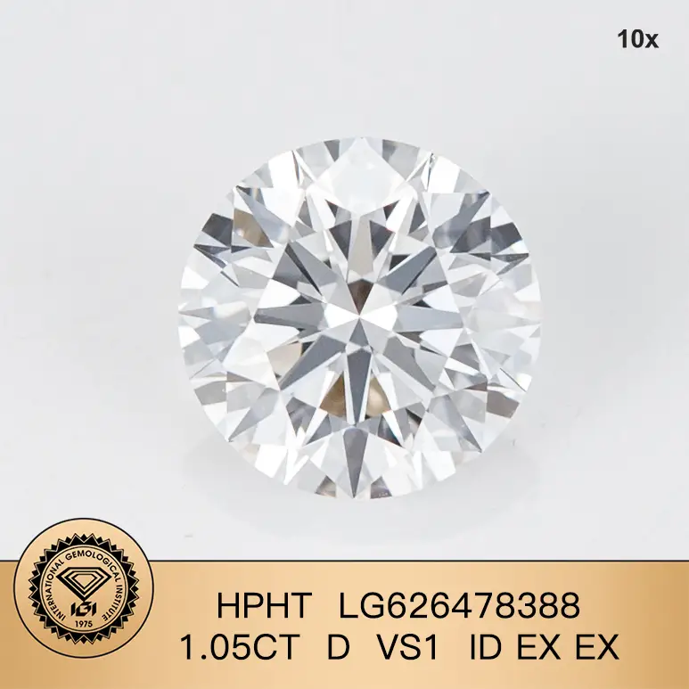 ROUND BRILLANT CUT LG626478388 HPHT 1,05CT D VS1 ID EX EX Diamond Lab con certificazione IGI 1
